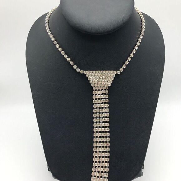 Vintage Clear Rhinestone Art Deco Style High End Ladies Statement Necklace - Picture 1 of 6